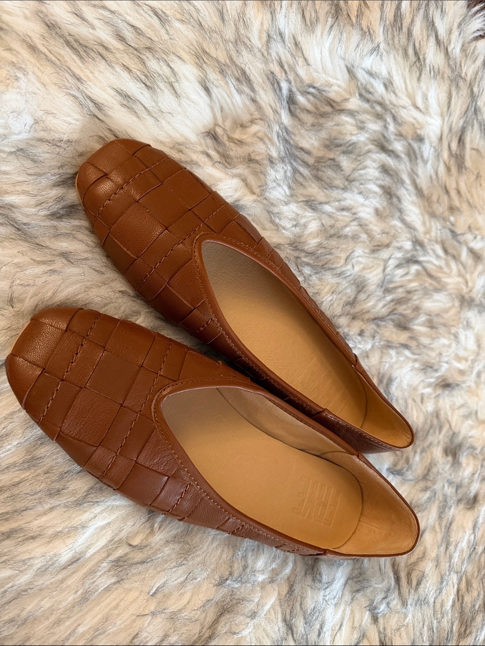 FRYE Claire Woven Leather Ballet Flats in Cognac Brown